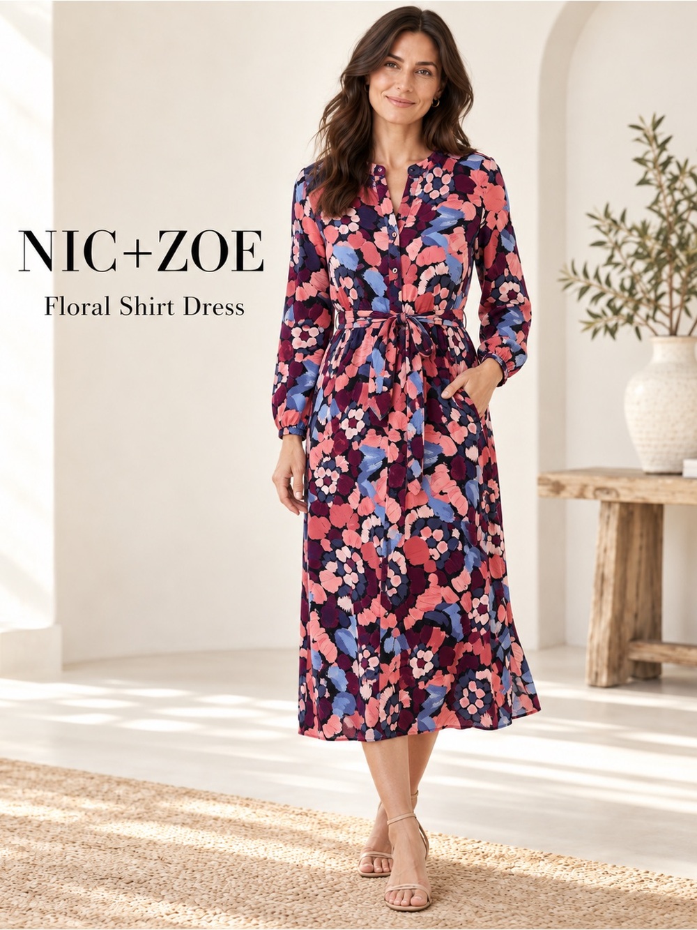 NIC+ZOE Pink Floral Shirt Dress